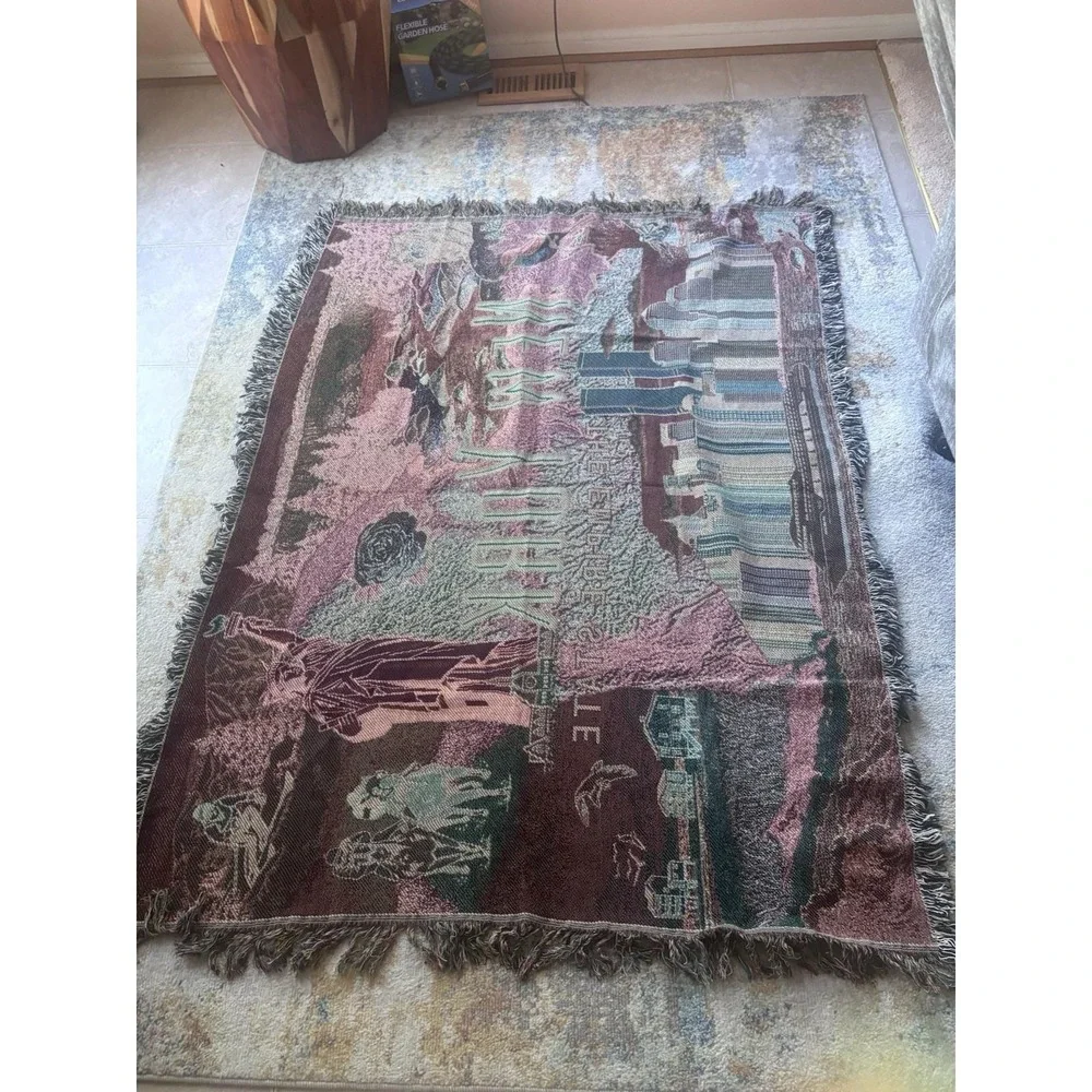 New York Vintage Tapestry Blanket Throw Twin Towers Statue Of Liberty Fringe